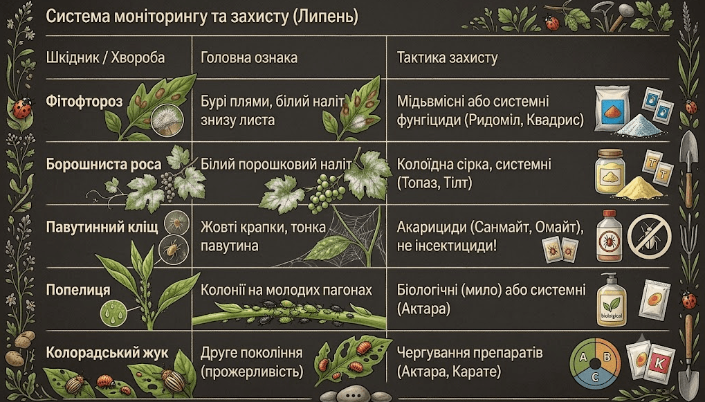 Шкідники та хвороби в липні